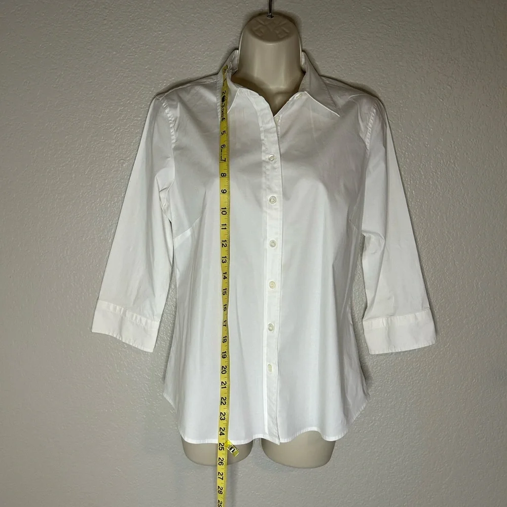 J. Crew white 3/4 sleeve shirt with front buttons size Petite Large - Picture 4 of 6